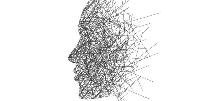 Illustration of human head made of up black lines