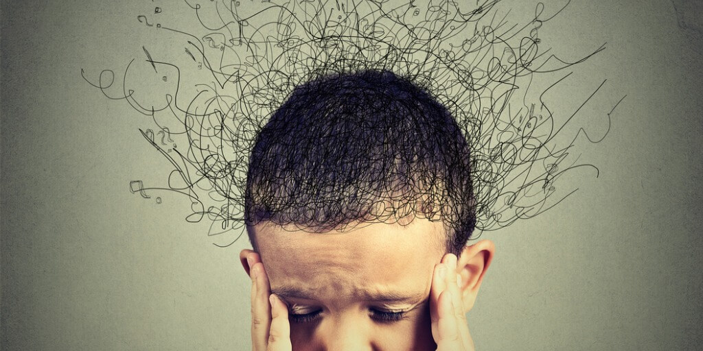 Creative CBT for children showing a child with many thoughts
