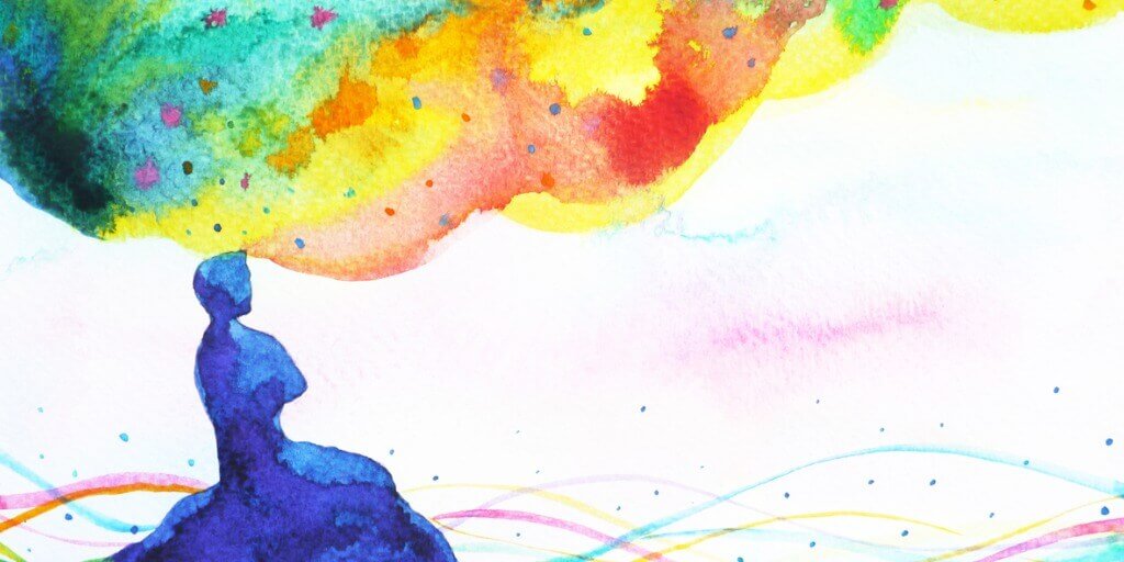 watercolour silhouette of person with thoughts flowing cognitive behaviour therapy