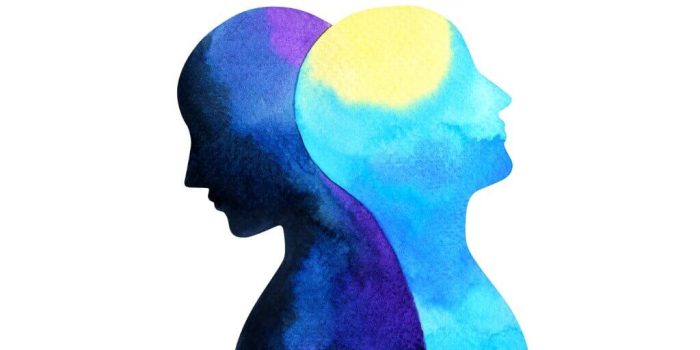 watercolour of two heads connected for CBT with bipolar disorder