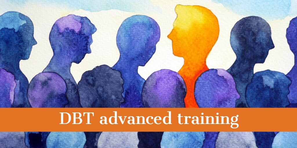 watercolour sihiluette of people with one orange one for DBT advanced training