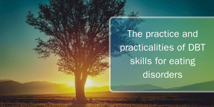 background image of tree and sunrise with a title the practice and practicalities of DBT for eating disorders