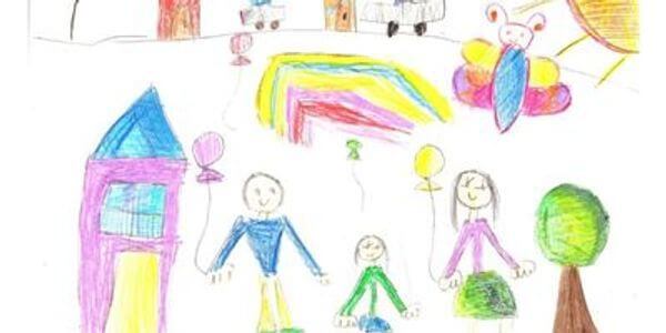 child's drawing of people and a house