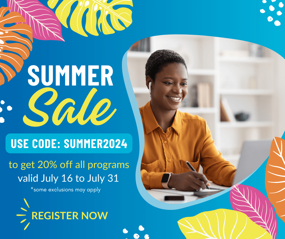 Person at computer with summer sale title and register now button
