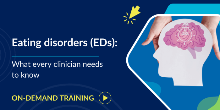 image of hands holding cut out head with cartoon brain and lightbulb text: eating disorders: what every clinician needs to know on-demand training