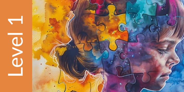 image of a child's profile with puzzle piece overlay and text Certificate in CBT for children level 1