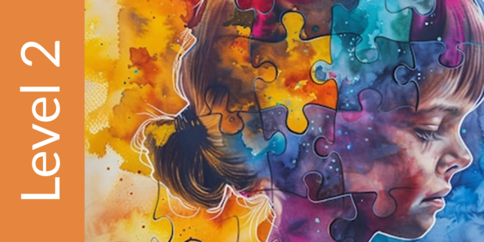 image of a child's profile with puzzle piece overlay and text Certificate in CBT for children level 2