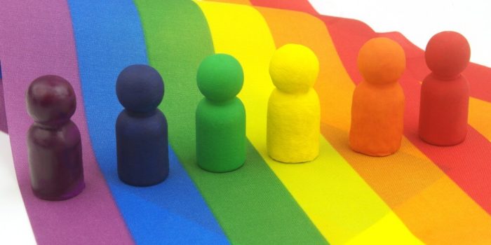 2SLGBTQIA+ flag/rainbow with people figures represented on each colour