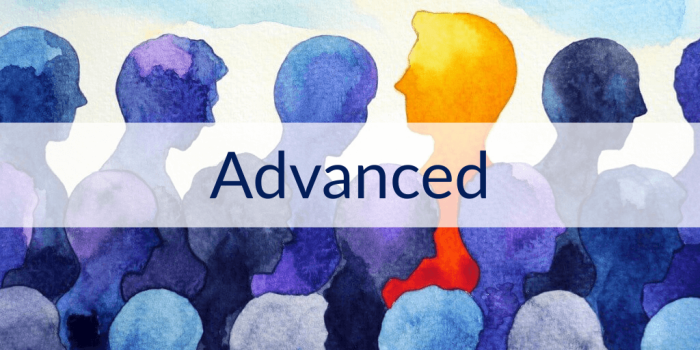 various blue profiles of people with one orange one for Advanced DBT training
