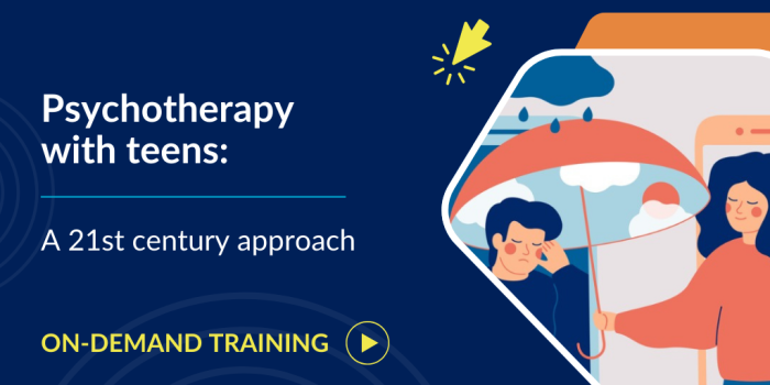 Teen on phone with therapist reaching out of phone for Psychotherapy with teens: How will it look in the future