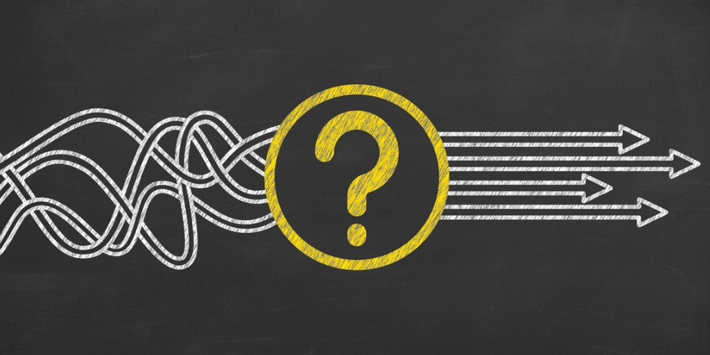 lines with a big question mark and then the lines straighten out past question mark for leadership training