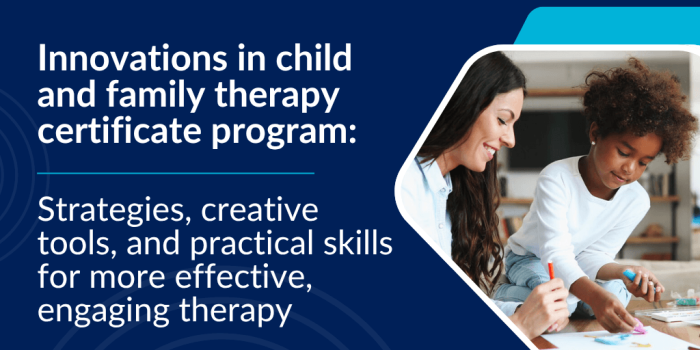 image of child and adult engaging in a game with text Innovations in child and family therapy certificate program